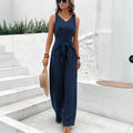 Fashion Solid Knot Front Casual Jumpsuit