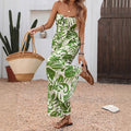 Resort Style Bandeau Printed Smocked Jumpsuit