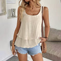 Solid Color Round Neck Layered Casual Tops
