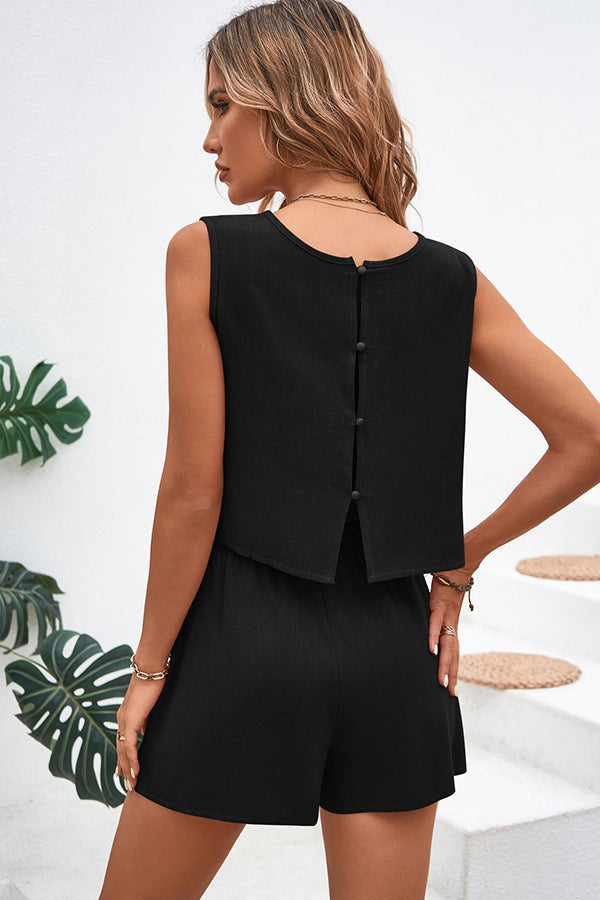 Fashion Solid Color Round Neck Casual Two Piece Set