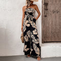 Fashion Bandeau Leaf Print Jumpsuits