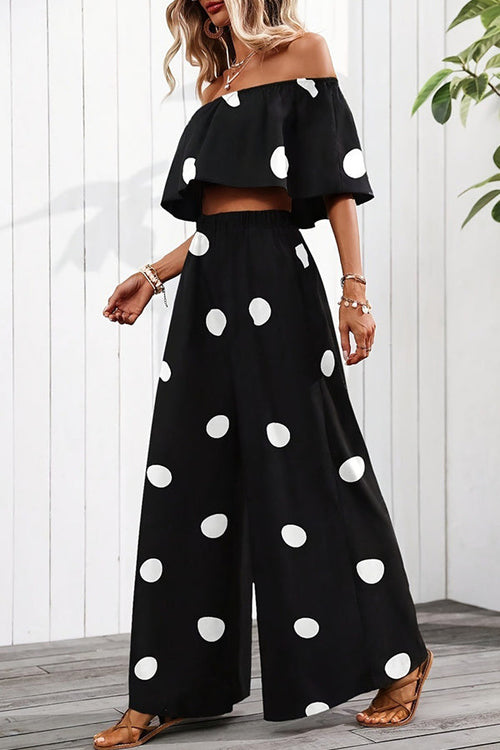 Dots Print Bandeau Casual Two Piece Set