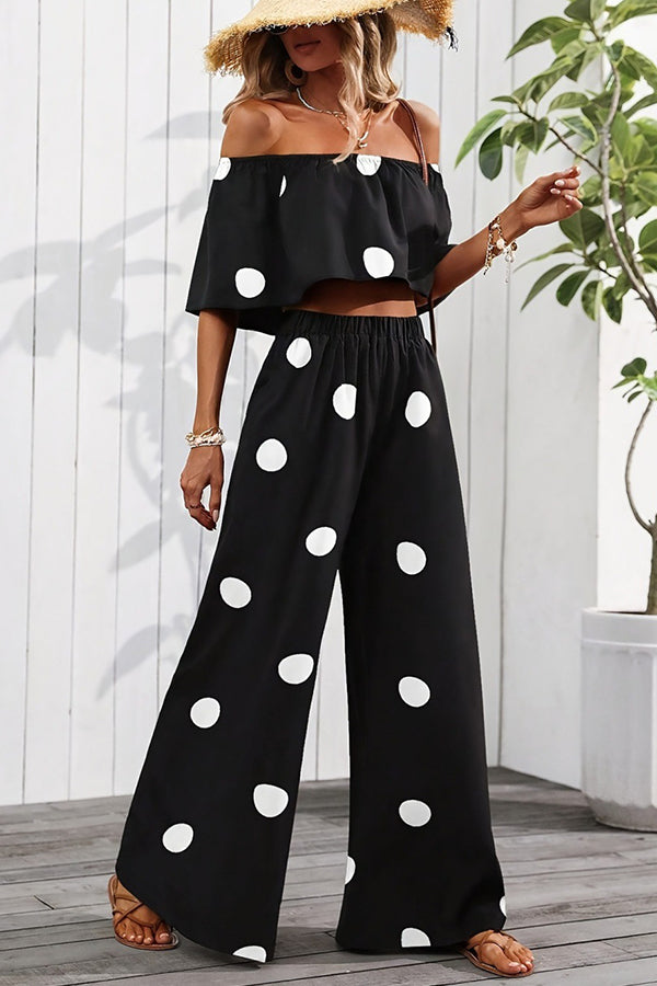 Dots Print Bandeau Casual Two Piece Set