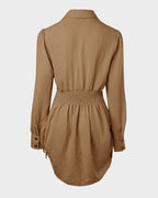Long Sleeve Button Down Drawstring Shirt Dress