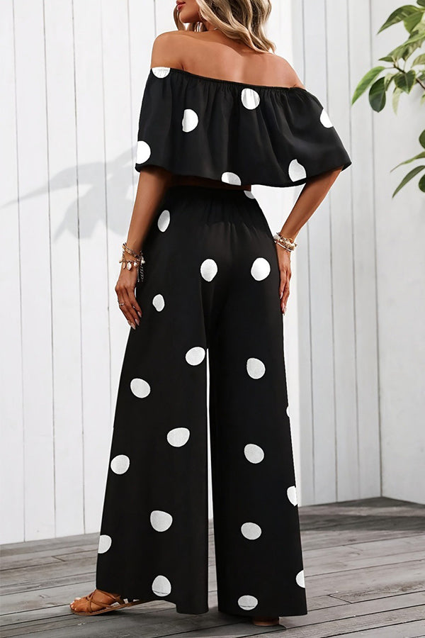 Dots Print Bandeau Casual Two Piece Set