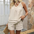 Solid Color V Neck Sleeveless Two Piece Set