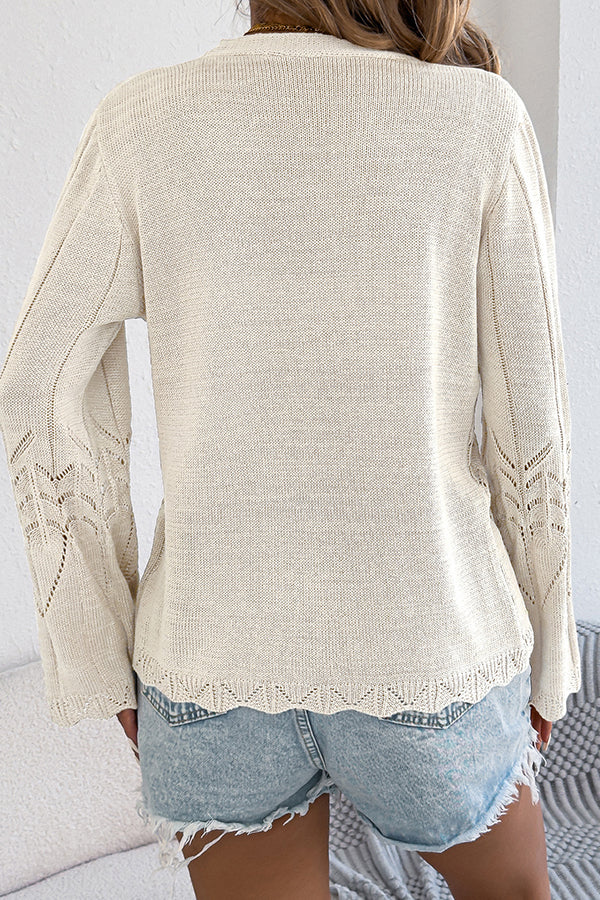 Casual Solid Color Hollow V Neck Cardign