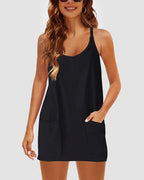 Adjustable Strap Active Mini Dress with Built-In Shorts & Pockets