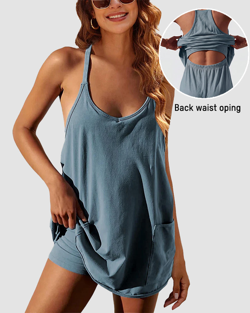 Adjustable Strap Active Mini Dress with Built-In Shorts & Pockets Main image