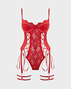 Faux Leather Lace Corset Bodysuit with Garter