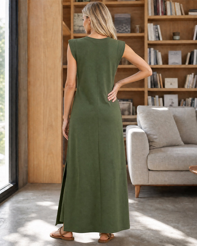 Sleeveless Side-Slit Maxi Dress with Pockets