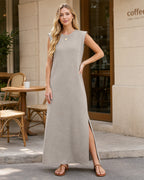 Sleeveless Side-Slit Maxi Dress with Pockets