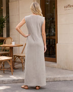 Sleeveless Side-Slit Maxi Dress with Pockets