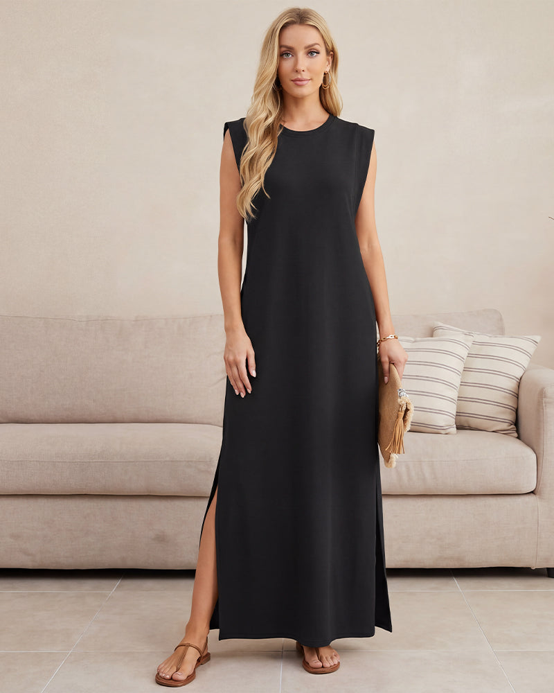 Sleeveless Side-Slit Maxi Dress with Pockets Main image