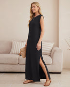 Sleeveless Side-Slit Maxi Dress with Pockets