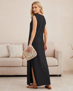 Sleeveless Side-Slit Maxi Dress with Pockets